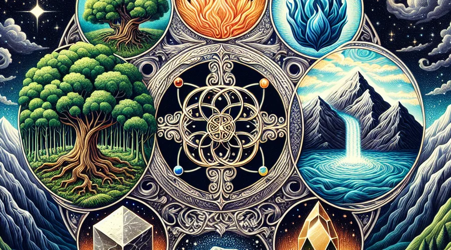 Illustration of the Four Pillars in Saju tradition, highlighting elemental interactions.