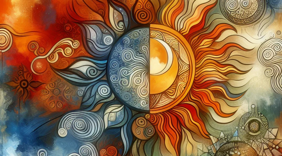 Symbolic elements of warmth and depth reflecting j-hope saju&rsquo;s energy.