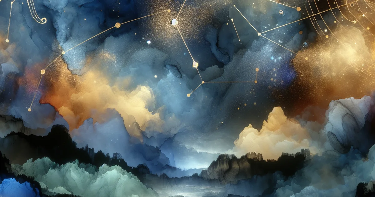 Cosmic landscape illustrating Ningning saju profile with swirling constellations.