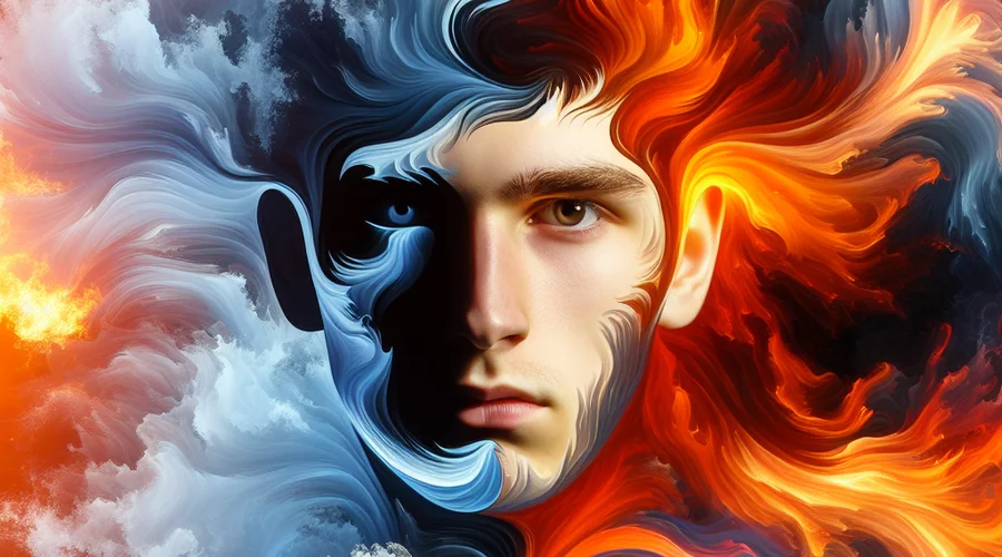 Elemental imagery depicting the dual identity within SUGA&rsquo;s saju.
