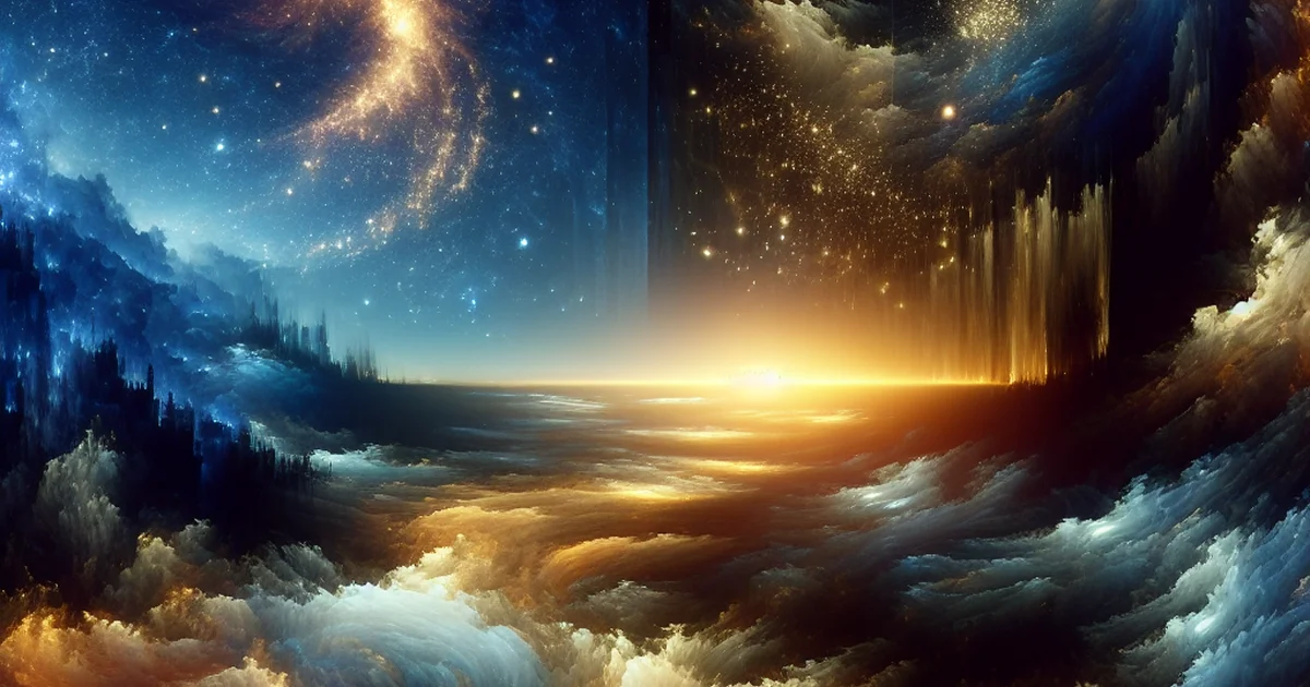 An atmospheric landscape illustrating the duality theme of SUGA's saju.